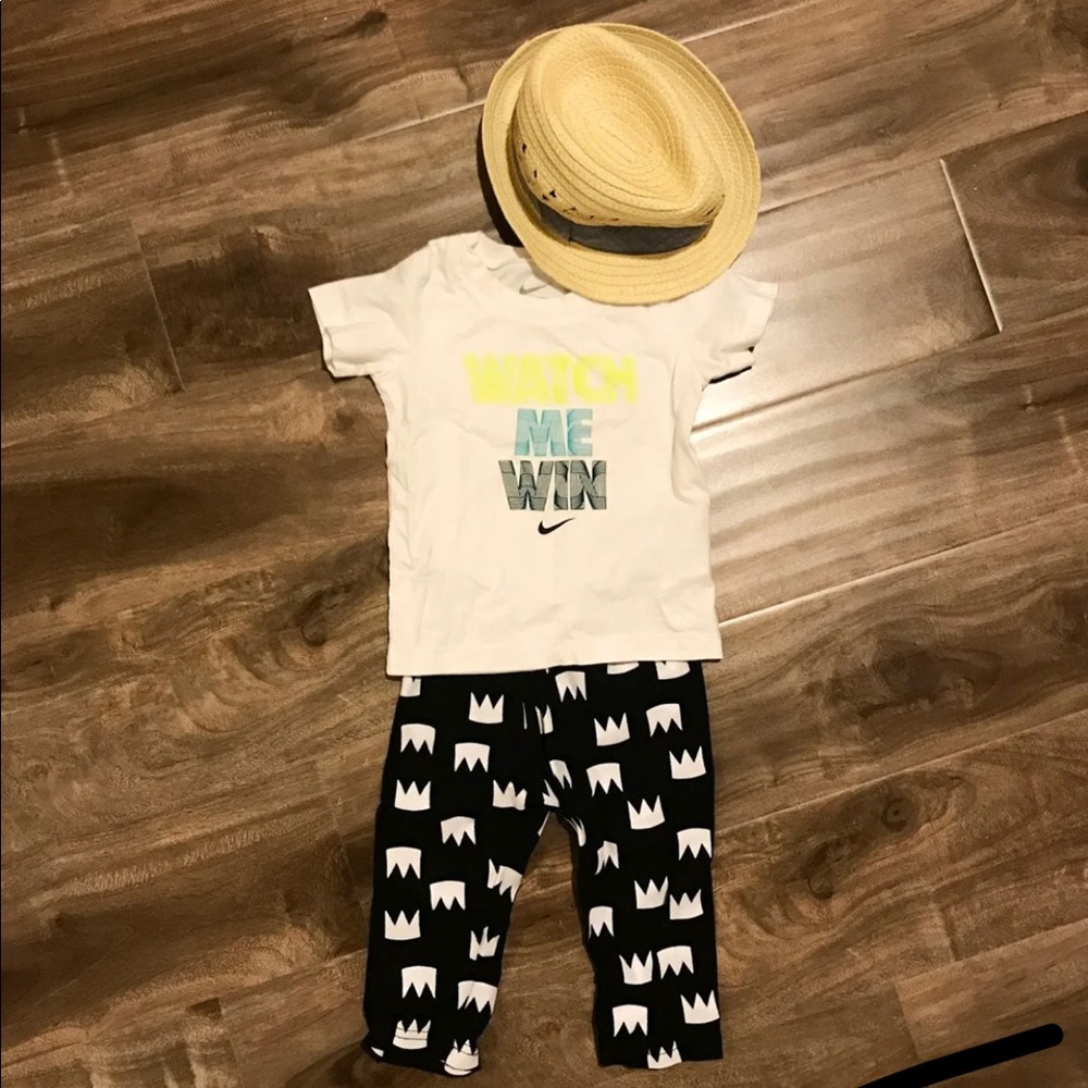 Nike t-shirt+nununu pants+straw hat